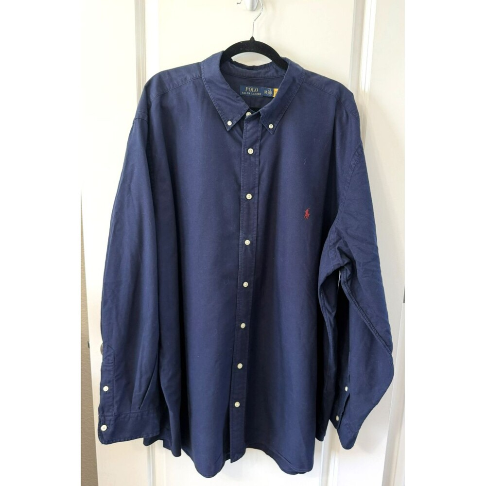 Ralph Lauren Mens 3XB Big & Tall Navy Blue Button Down Shirt Red Pony Logo